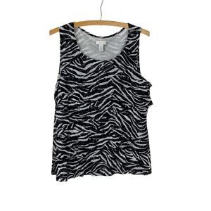 Chico's Zebra Print Tiered Aysemetrical Ruffled Sleeveless Blouse Sz 2 (US L/12)
